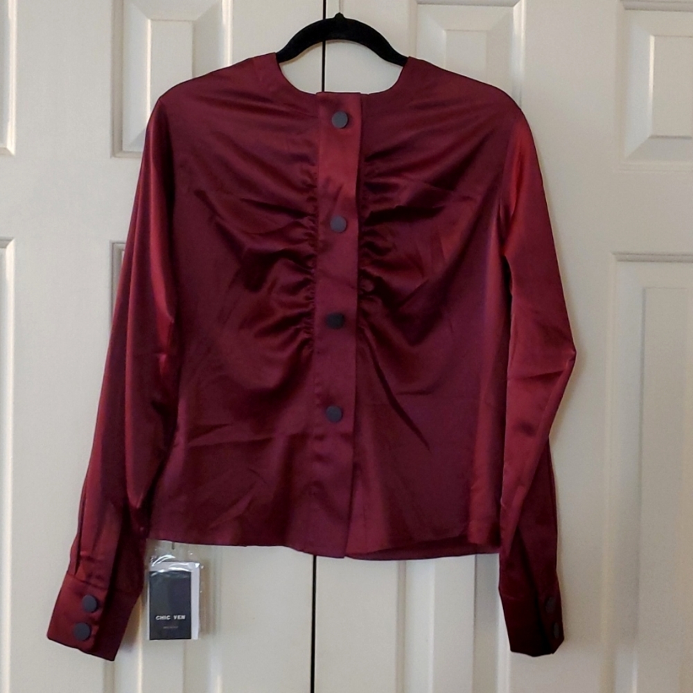 Rich deep burgundy unique silky satin blouse from LA
